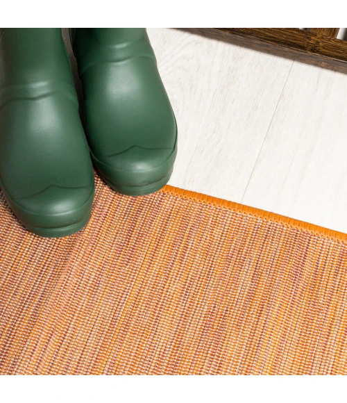 Ethan Modern Flatweave Solid Orange 6' Square Indoor/Outdoor Area Rug
