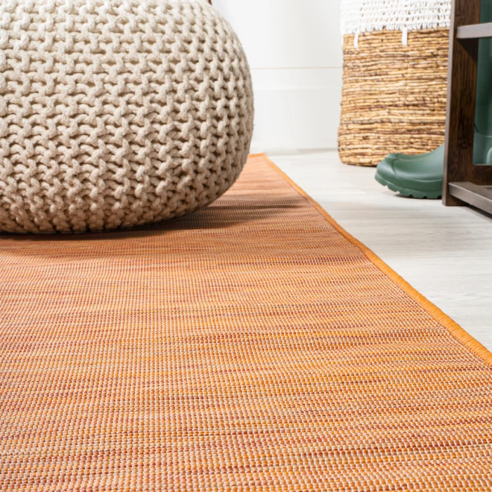 Ethan Modern Flatweave Solid Orange 2 ft. x 8 ft. Indoor/Outdoor Runner Rug
