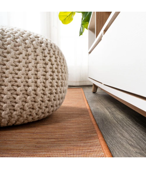 Ethan Modern Flatweave Solid Orange 6' Square Indoor/Outdoor Area Rug