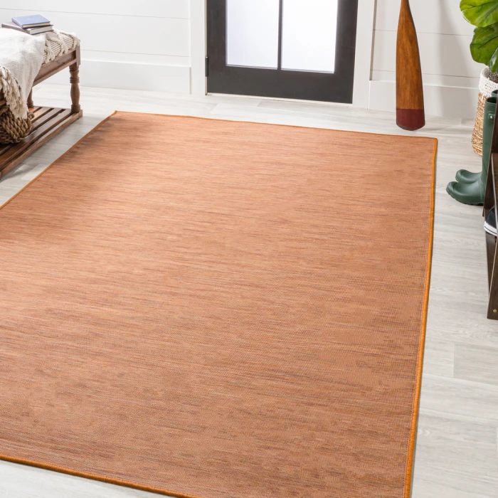 Ethan Modern Flatweave Solid Orange 4 ft. x 6 ft. Indoor/Outdoor Area Rug