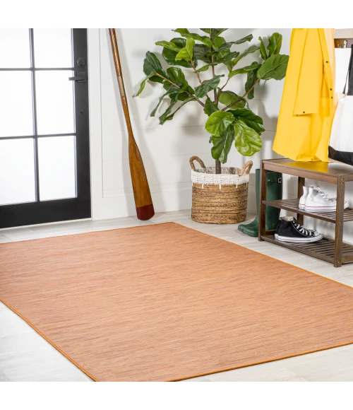 Ethan Modern Flatweave Solid Orange 8 ft. x 10 ft. Indoor/Outdoor Area Rug