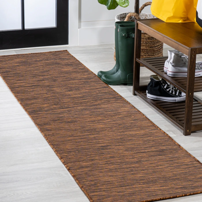 Ethan Modern Flatweave Solid Brown 2 ft. x 8 ft. Indoor/Outdoor Runner Rug