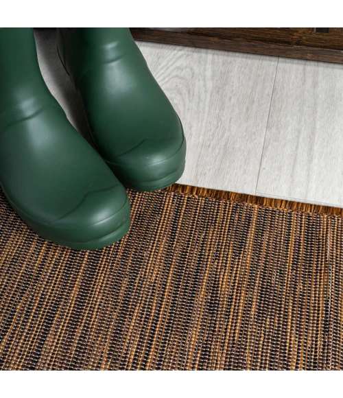 Ethan Modern Flatweave Solid Brown 6' Round Indoor/Outdoor Area Rug