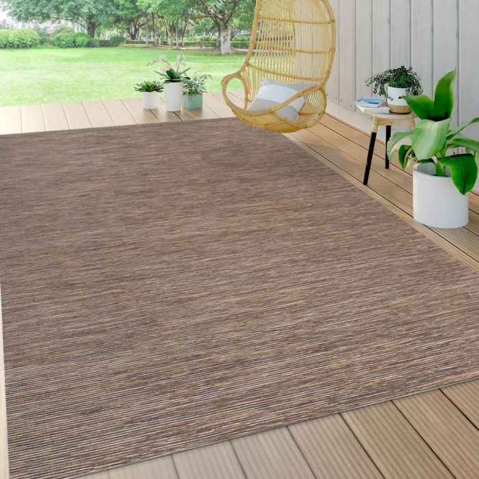 Ethan Modern Flatweave Solid Brown 8 ft. x 10 ft. Indoor/Outdoor Area Rug
