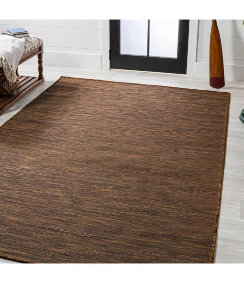 Ethan Modern Flatweave Solid Brown 9 ft. x 12 ft. Indoor/Outdoor Area Rug