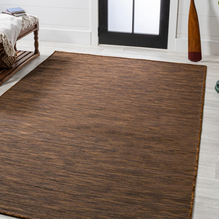 Ethan Modern Flatweave Solid Brown 8 ft. x 10 ft. Indoor/Outdoor Area Rug
