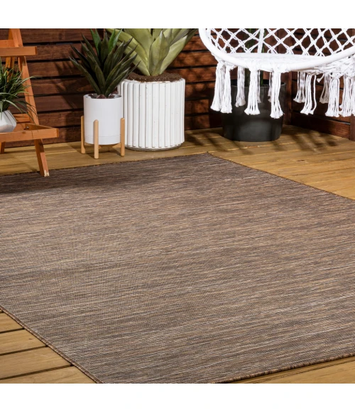 Ethan Modern Flatweave Solid Brown 9 ft. x 12 ft. Indoor/Outdoor Area Rug