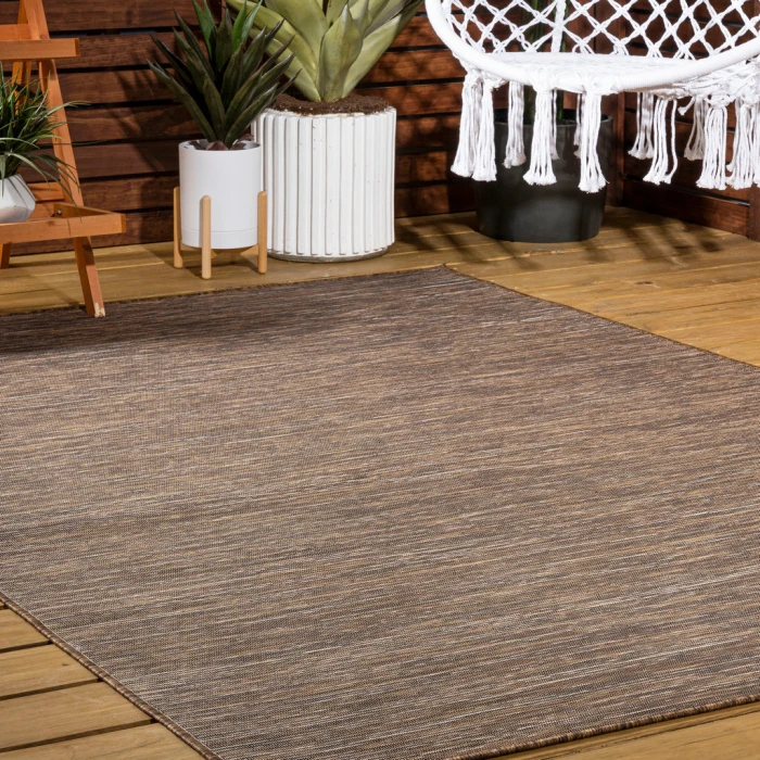 Ethan Modern Flatweave Solid Brown 8 ft. x 10 ft. Indoor/Outdoor Area Rug