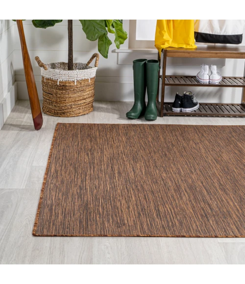 Ethan Modern Flatweave Solid Brown 9 ft. x 12 ft. Indoor/Outdoor Area Rug