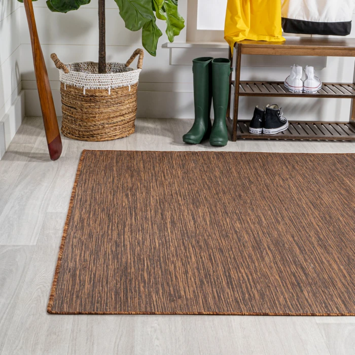 Ethan Modern Flatweave Solid Brown 8 ft. x 10 ft. Indoor/Outdoor Area Rug