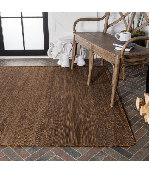 Ethan Modern Flatweave Solid Brown 9 ft. x 12 ft. Indoor/Outdoor Area Rug