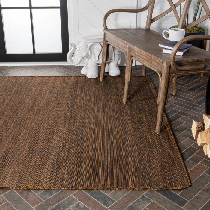 Ethan Modern Flatweave Solid Brown 8 ft. x 10 ft. Indoor/Outdoor Area Rug