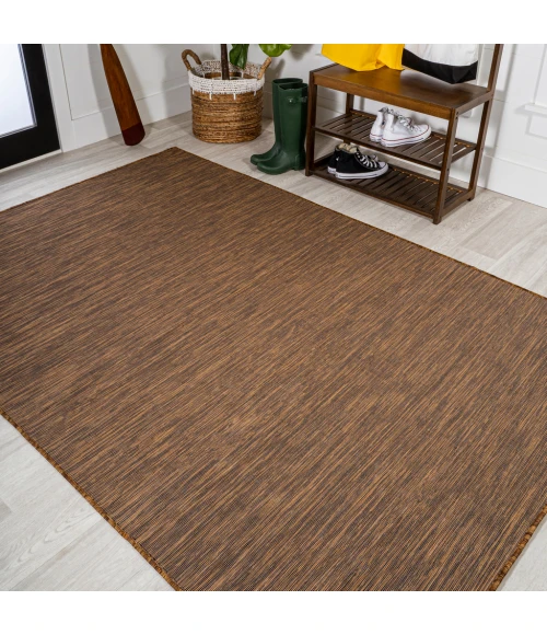 Ethan Modern Flatweave Solid Brown 9 ft. x 12 ft. Indoor/Outdoor Area Rug
