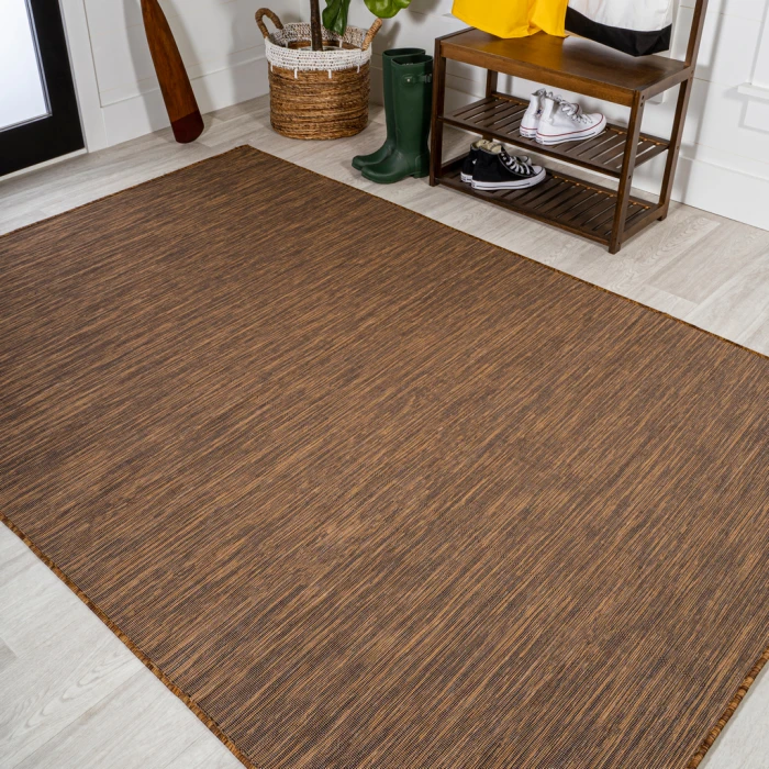 Ethan Modern Flatweave Solid Brown 8 ft. x 10 ft. Indoor/Outdoor Area Rug