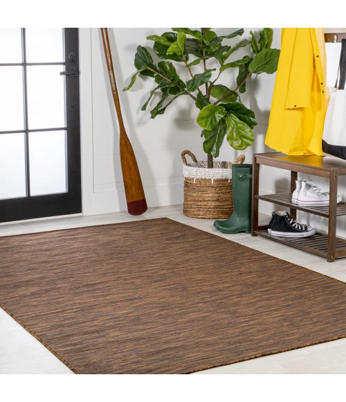 Ethan Modern Flatweave Solid Brown 9 ft. x 12 ft. Indoor/Outdoor Area Rug