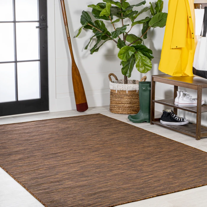 Ethan Modern Flatweave Solid Brown 8 ft. x 10 ft. Indoor/Outdoor Area Rug