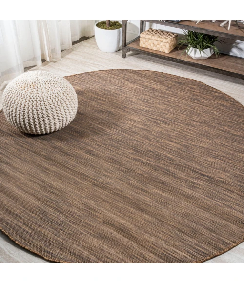 Ethan Modern Flatweave Solid Brown 6' Round Indoor/Outdoor Area Rug