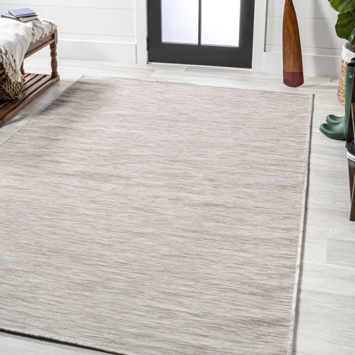 Ethan Modern Flatweave Solid Light Gray 3 ft. x 5 ft. Indoor/Outdoor Area Rug