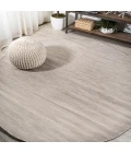 Ethan Modern Flatweave Solid Light Gray 6' Round Indoor/Outdoor Area Rug