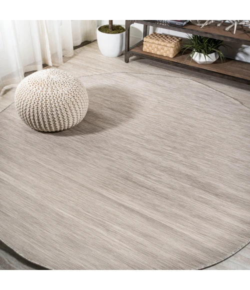 Ethan Modern Flatweave Solid Light Gray 6' Round Indoor/Outdoor Area Rug