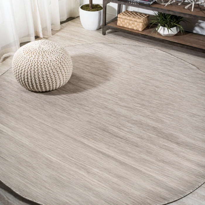 Ethan Modern Flatweave Solid Light Gray 6' Round Indoor/Outdoor Area Rug