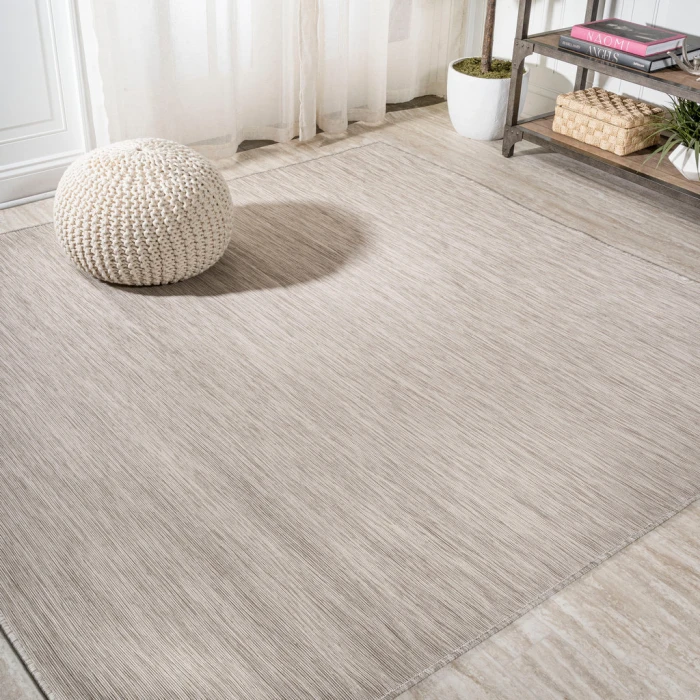 Ethan Modern Flatweave Solid Light Gray 6' Square Indoor/Outdoor Area Rug