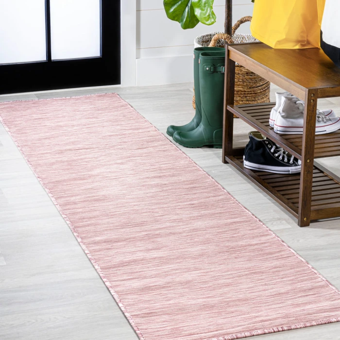 Ethan Modern Flatweave Solid Pink 2 ft. x 8 ft. Indoor/Outdoor Runner Rug