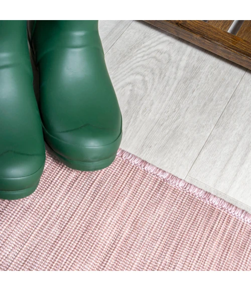 Ethan Modern Flatweave Solid Pink 2 ft. x 8 ft. Indoor/Outdoor Runner Rug