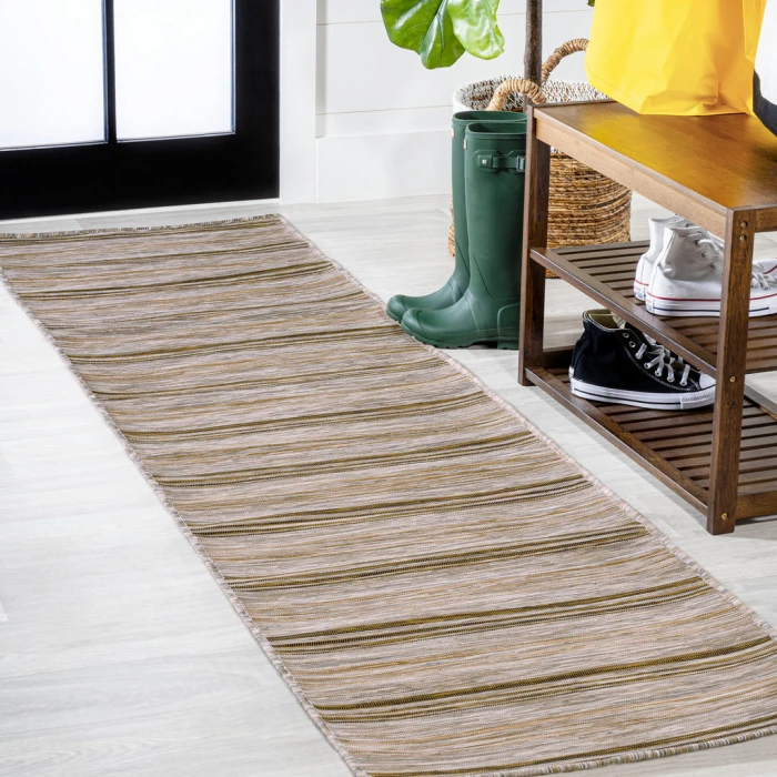 Bo Modern Farmhouse Wide Stripe Brown/Natural 2 ft. x 8 ft. Indoor/Outdoor Runner Rug