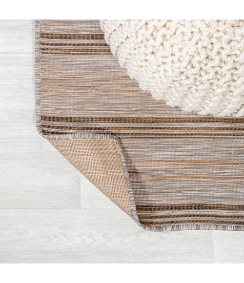 Bo Modern Farmhouse Wide Stripe Brown/Natural 6' Round Indoor/Outdoor Area Rug