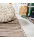 Bo Modern Farmhouse Wide Stripe Brown/Natural 6' Round Indoor/Outdoor Area Rug