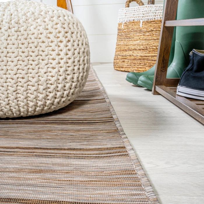 Bo Modern Farmhouse Wide Stripe Brown/Natural 2 ft. x 8 ft. Indoor/Outdoor Runner Rug