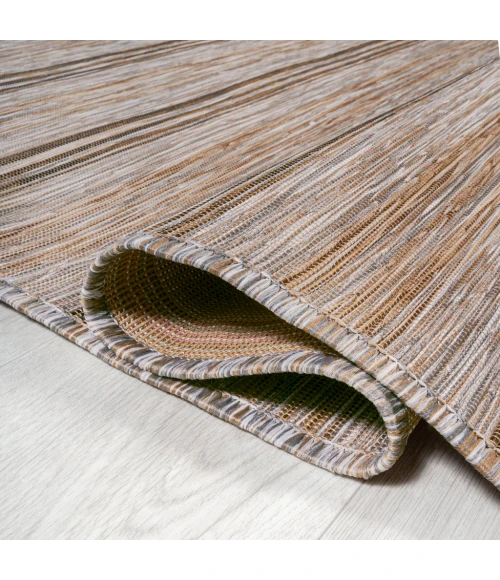 Bo Modern Farmhouse Wide Stripe Brown/Natural 6' Round Indoor/Outdoor Area Rug