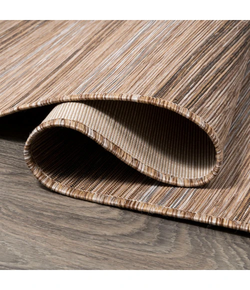 Bo Modern Farmhouse Wide Stripe Brown/Natural 6' Round Indoor/Outdoor Area Rug