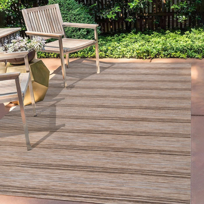 Bo Modern Farmhouse Wide Stripe Brown/Natural 9 ft. x 12 ft. Indoor/Outdoor Area Rug