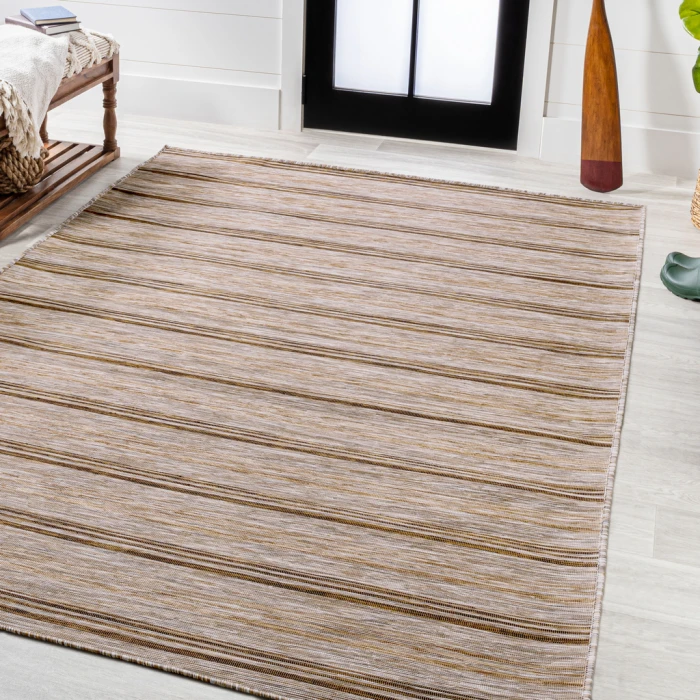 Bo Modern Farmhouse Wide Stripe Brown/Natural 9 ft. x 12 ft. Indoor/Outdoor Area Rug