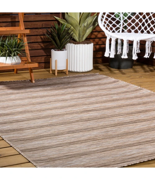Bo Modern Farmhouse Wide Stripe Brown/Natural 8 ft. x 10 ft. Indoor/Outdoor Area Rug