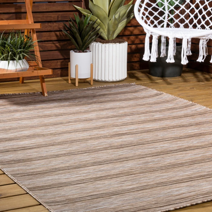 Bo Modern Farmhouse Wide Stripe Brown/Natural 9 ft. x 12 ft. Indoor/Outdoor Area Rug