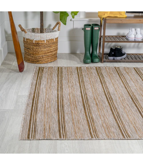 Bo Modern Farmhouse Wide Stripe Brown/Natural 8 ft. x 10 ft. Indoor/Outdoor Area Rug
