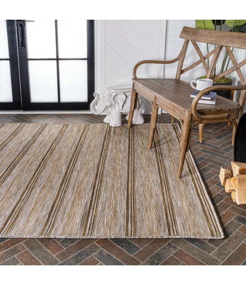 Bo Modern Farmhouse Wide Stripe Brown/Natural 8 ft. x 10 ft. Indoor/Outdoor Area Rug