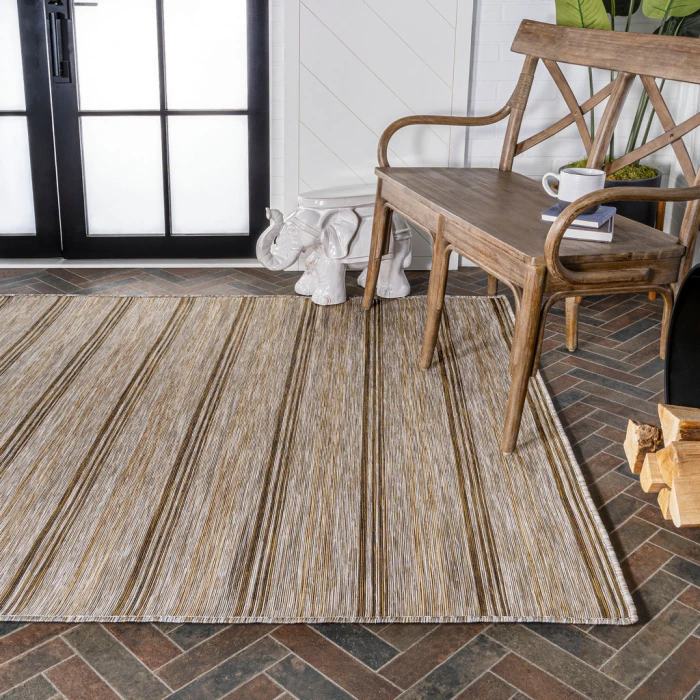 Bo Modern Farmhouse Wide Stripe Brown/Natural 9 ft. x 12 ft. Indoor/Outdoor Area Rug