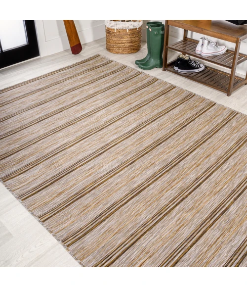 Bo Modern Farmhouse Wide Stripe Brown/Natural 8 ft. x 10 ft. Indoor/Outdoor Area Rug