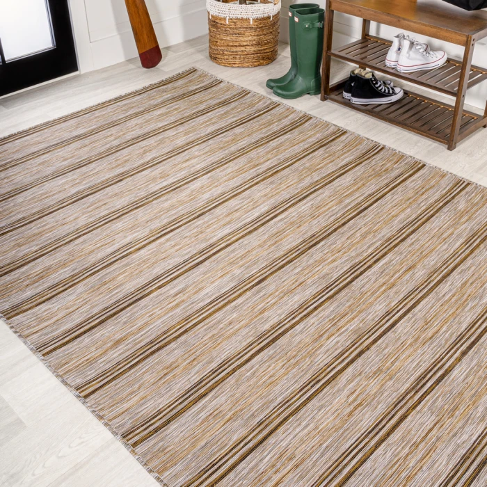 Bo Modern Farmhouse Wide Stripe Brown/Natural 9 ft. x 12 ft. Indoor/Outdoor Area Rug