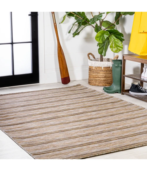 Bo Modern Farmhouse Wide Stripe Brown/Natural 8 ft. x 10 ft. Indoor/Outdoor Area Rug