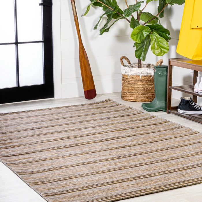 Bo Modern Farmhouse Wide Stripe Brown/Natural 9 ft. x 12 ft. Indoor/Outdoor Area Rug