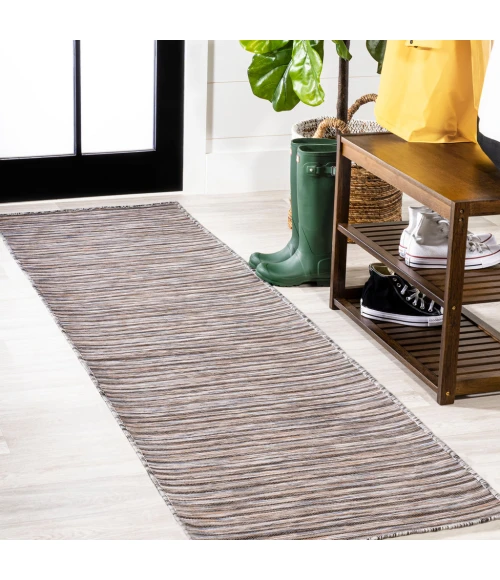 Finn Modern Farmhouse Pinstripe Dark Gray/Blue 2 ft. x 8 ft. Indoor/Outdoor Runner Rug