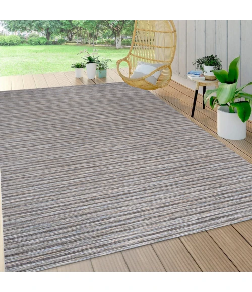 Finn Modern Farmhouse Pinstripe Dark Gray/Blue 4 ft. x 6 ft. Indoor/Outdoor Area Rug