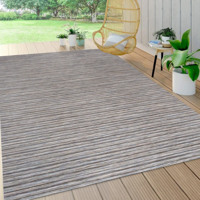 Finn Modern Farmhouse Pinstripe Dark Gray/Blue 9 ft. x 12 ft. Indoor/Outdoor Area Rug