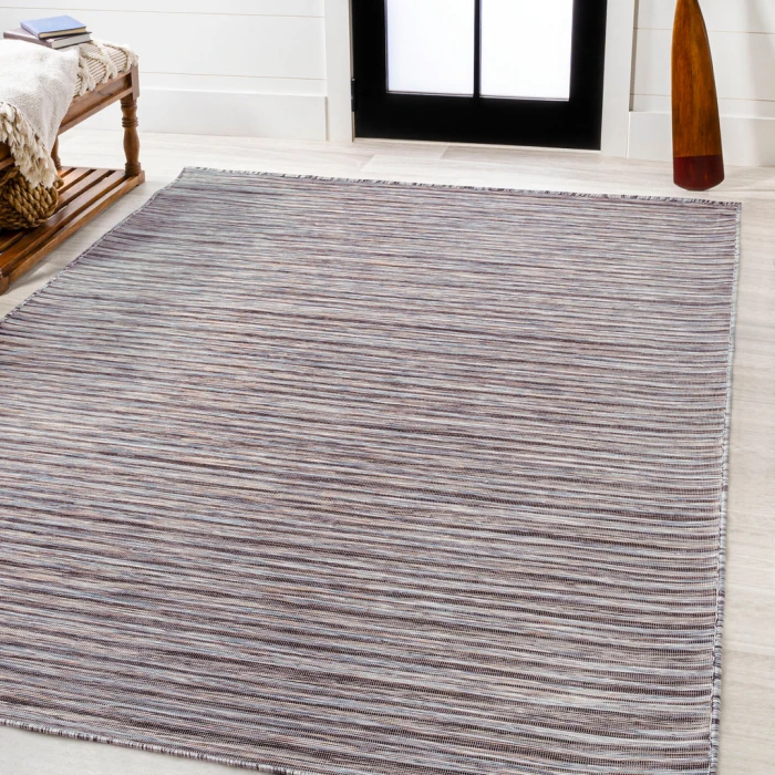 Finn Modern Farmhouse Pinstripe Dark Gray/Blue 9 ft. x 12 ft. Indoor/Outdoor Area Rug