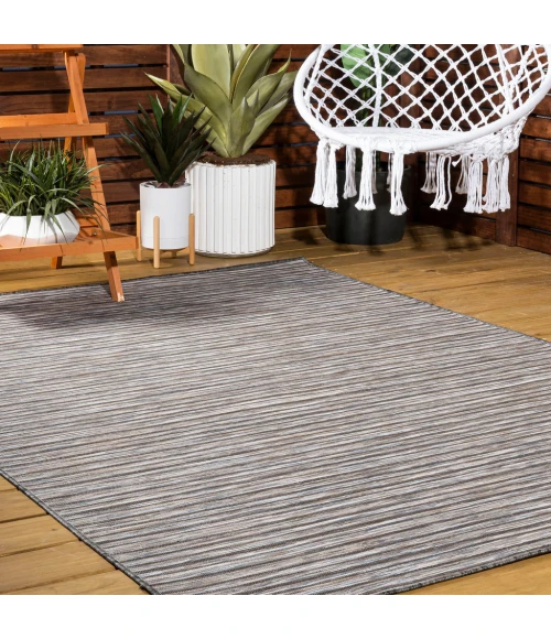 Finn Modern Farmhouse Pinstripe Dark Gray/Blue 4 ft. x 6 ft. Indoor/Outdoor Area Rug